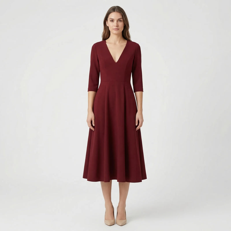 Deep V-Neck Midi Occasion Dress - Sophie