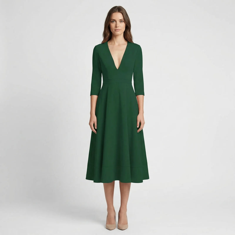 Deep V-Neck Midi Occasion Dress - Sophie