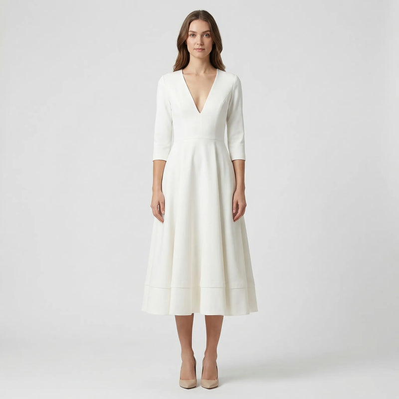 Deep V-Neck Midi Occasion Dress - Sophie
