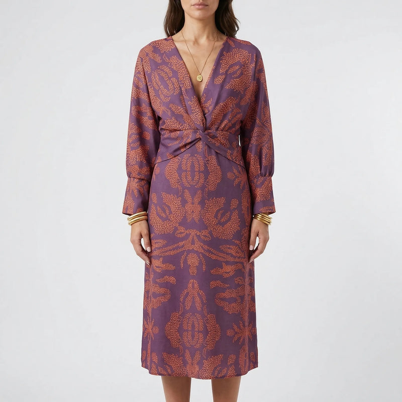 Deep V-Neck Wrap-Style Dress - Daisy