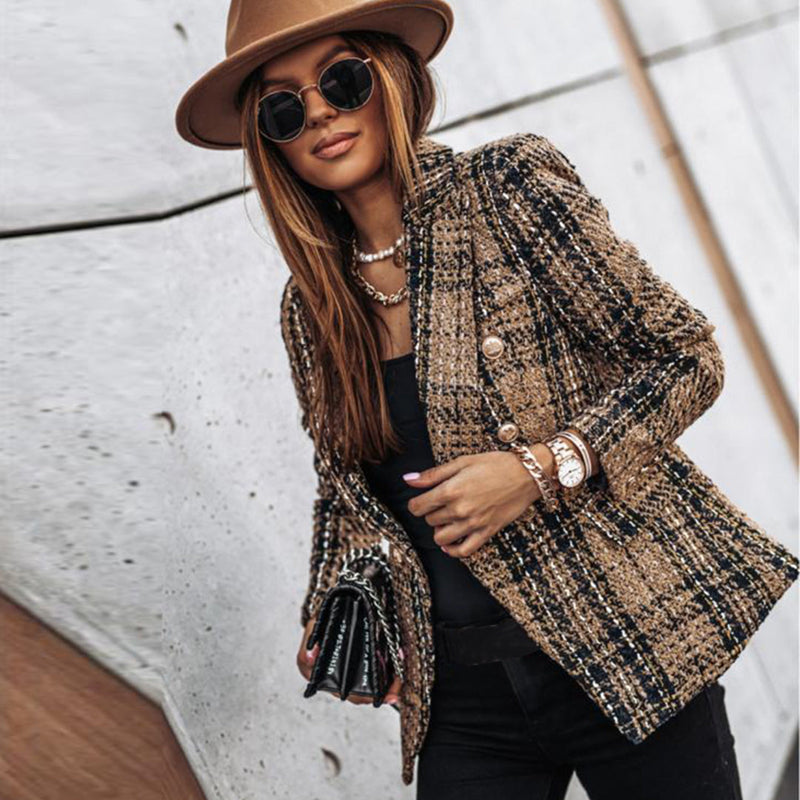 Double-Breasted Plaid Blazer For Women - Desiree