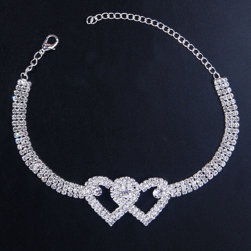 Double Heart Rhinestone Ankle Bracelet - Tricia