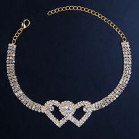 Double Heart Rhinestone Ankle Bracelet - Tricia