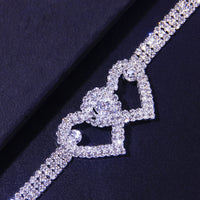 Double Heart Rhinestone Ankle Bracelet - Tricia