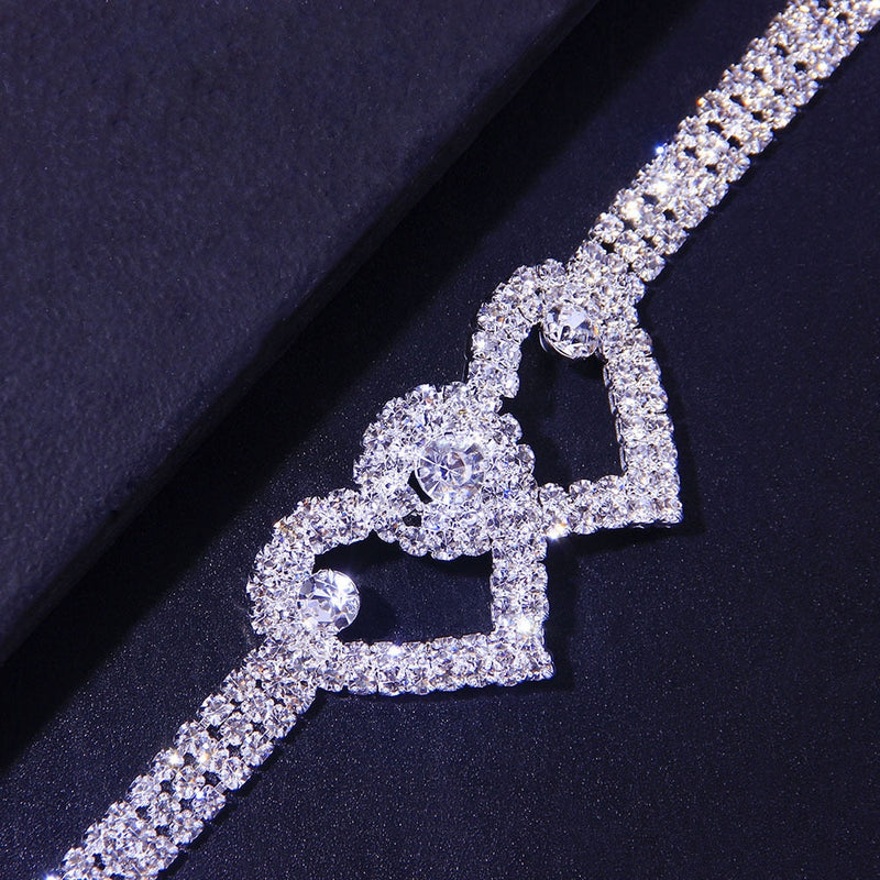 Double Heart Rhinestone Ankle Bracelet - Tricia