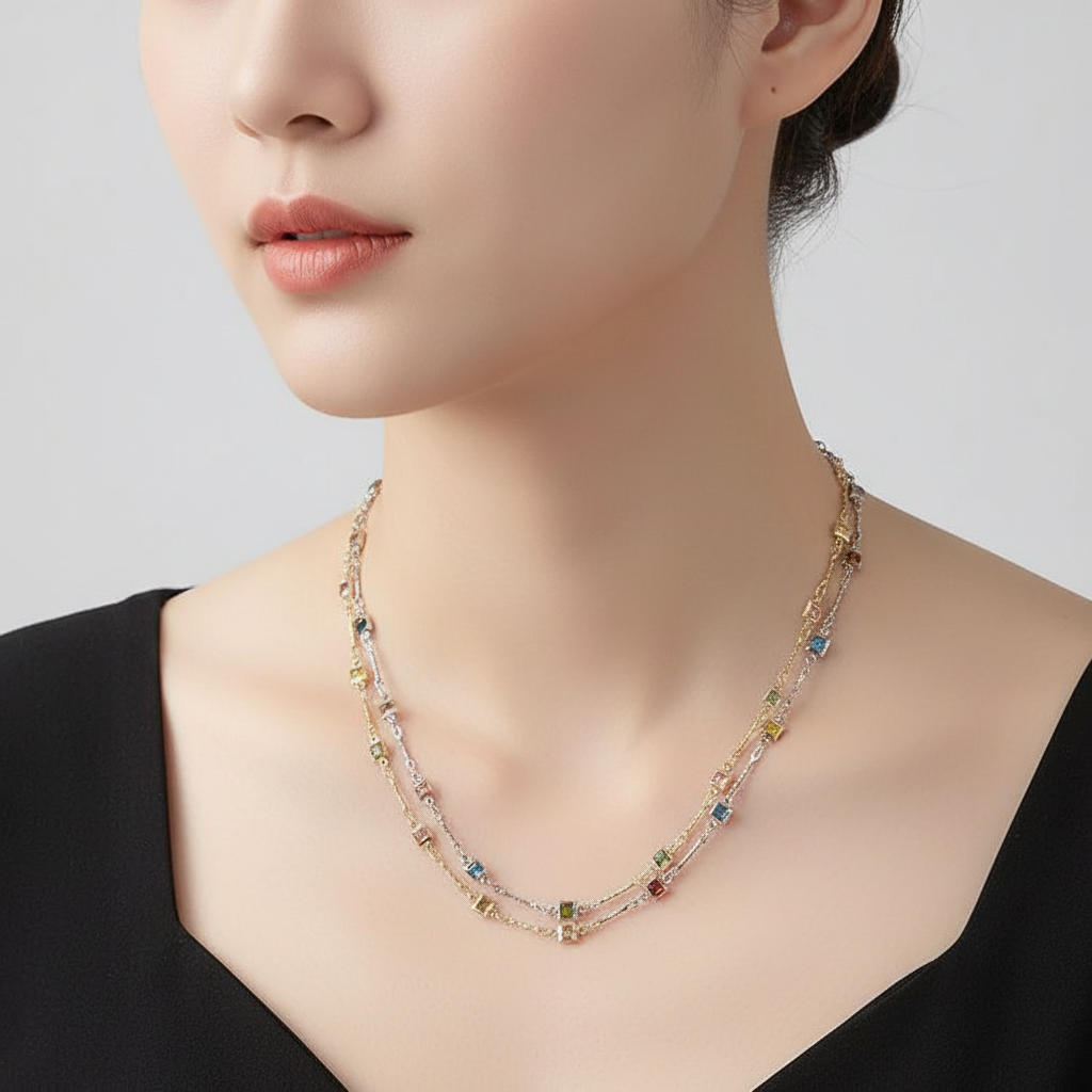 Feine Kette Mit Steinen - VividNecklace 