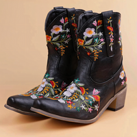 Floral Embroidered Western Ankle Boot - Lisa