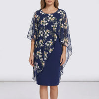 Floral Overlay Layered Midi Dress - Heather