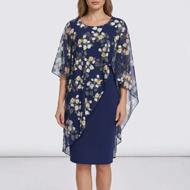 Floral Overlay Layered Midi Dress - Heather
