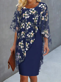 Floral Overlay Layered Midi Dress - Heather