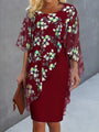 Floral Overlay Layered Midi Dress - Heather