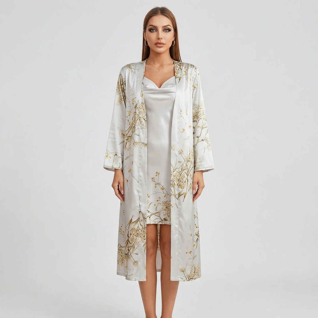 Floral Print Kimono And Slip Dress Set - Thelma