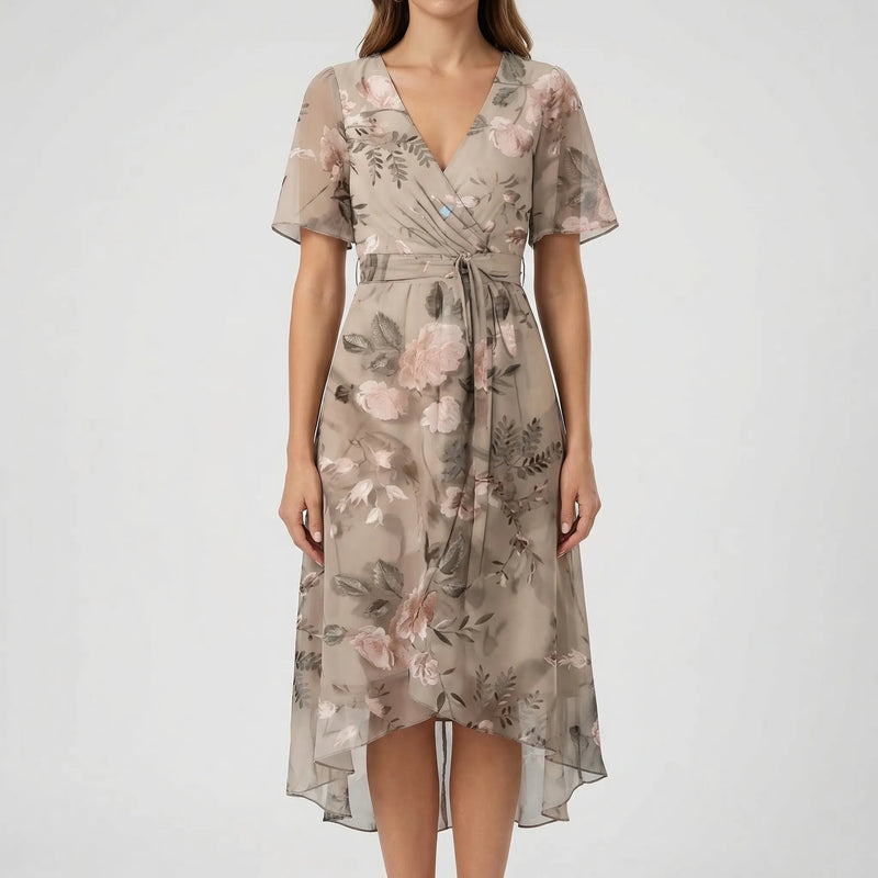 Floral Print Wrap-Style Midi Dress - Geraldine
