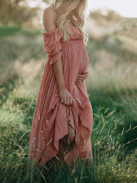 Gathered Waist Long Maternity Dress - Emily