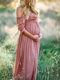 Gathered Waist Long Maternity Dress - Emily
