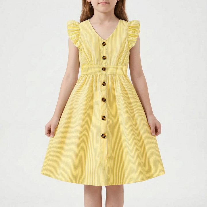 Gestreiftes Sommerkleid Hellblau Mit Flügelärmeln - Aerilys