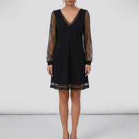 Glitter Mesh Long Sleeve Evening Dress - Alicia