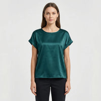 Glossy Short-Sleeve Relaxed Top - Natasha