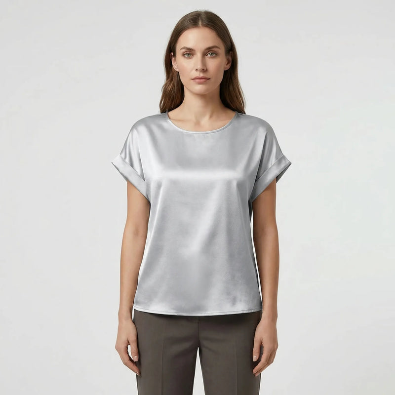 Glossy Short-Sleeve Relaxed Top - Natasha