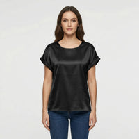 Glossy Short-Sleeve Relaxed Top - Natasha