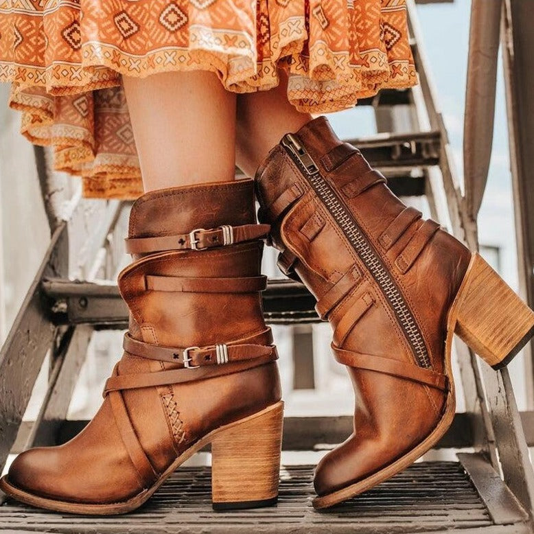 Leren Damen Stiefeletten mit Orthopädischem Absatz – Chiara