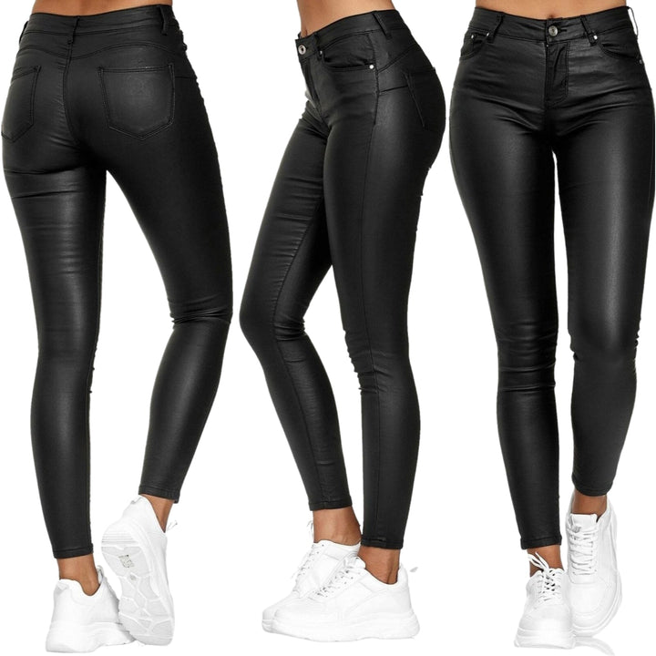 Leder-Stretchhose mit hohem Bund – Raffaela
