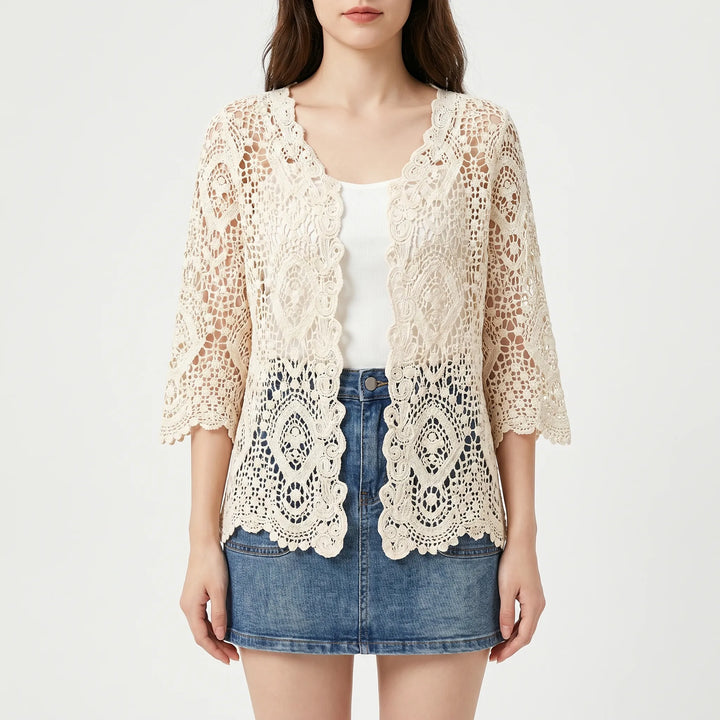 Häkelstrickjacke Mit Offener Front -  Margie