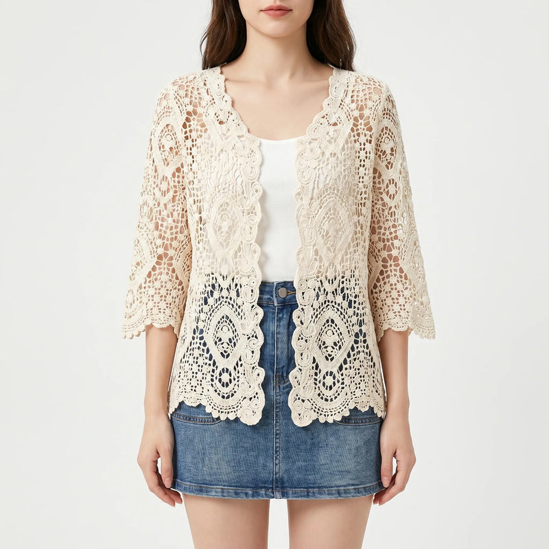 Häkelstrickjacke Mit Offener Front -  Margie