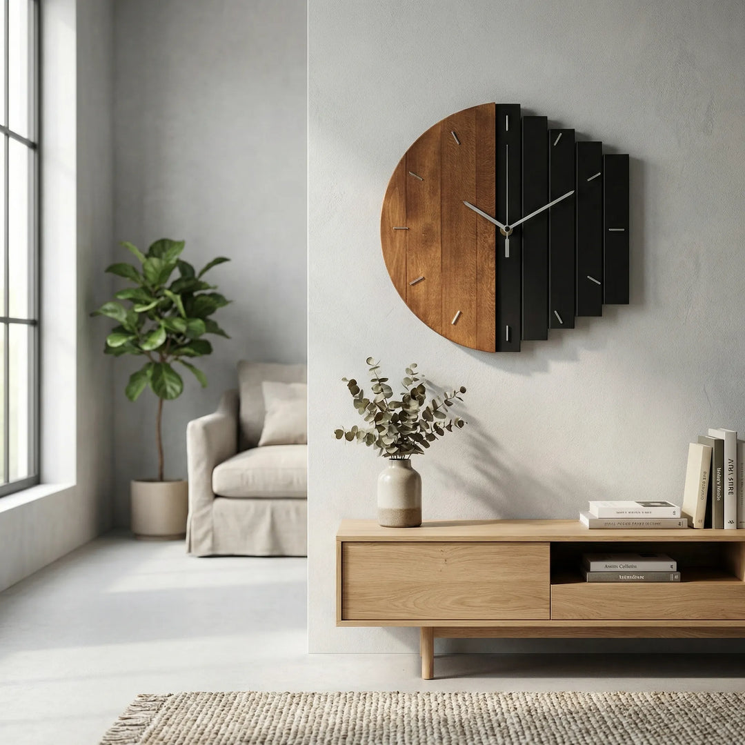 Halbrunde Wanduhr Im Lamellen-Design - Timbera