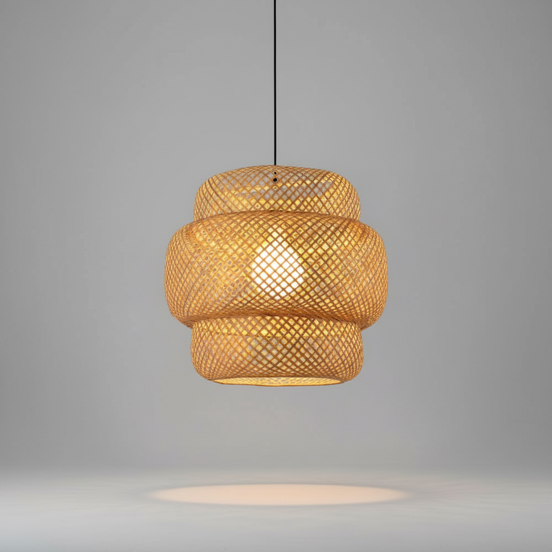 Handgewebte Rattan Hängelampe - WovenGlow