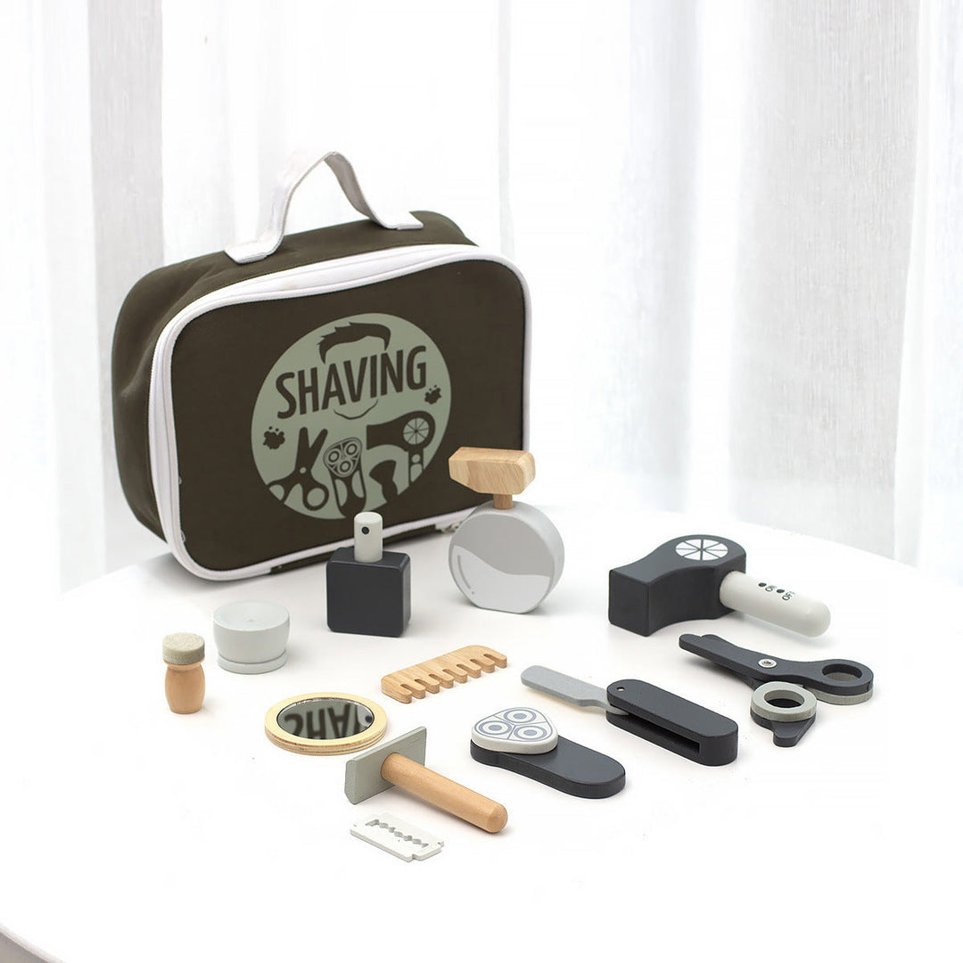 Friseurspielzeug aus Holz mit Gürteltasche für Kinder – Schnittprofi