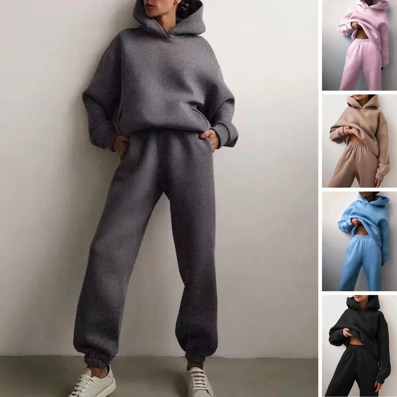 Damen-Kapuzenpulli- und Jogginghosen-Set aus Fleece – Herbstzauber von Marivelle