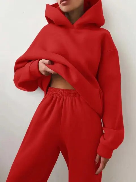 Damen-Kapuzenpulli- und Jogginghosen-Set aus Fleece – Herbstzauber von Marivelle