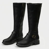 Knee-High Buckle Strap Riding Boot - Sheryl