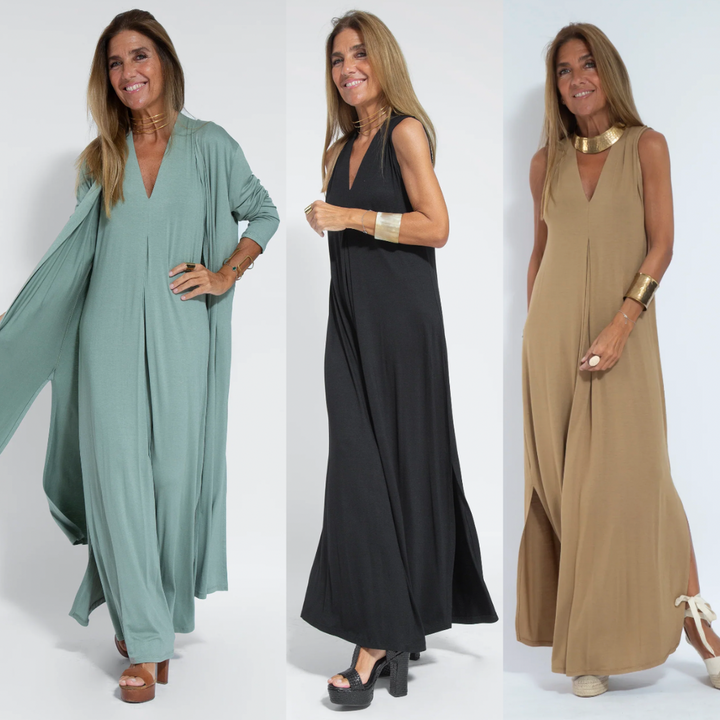 Zweiteiliges Schlankmachendes Kleid mit Weste – Loreen