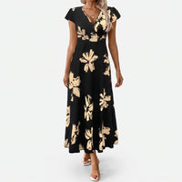 Kurzärmliges Sommerkleid Midi Mit V-Ausschnitt - Janet