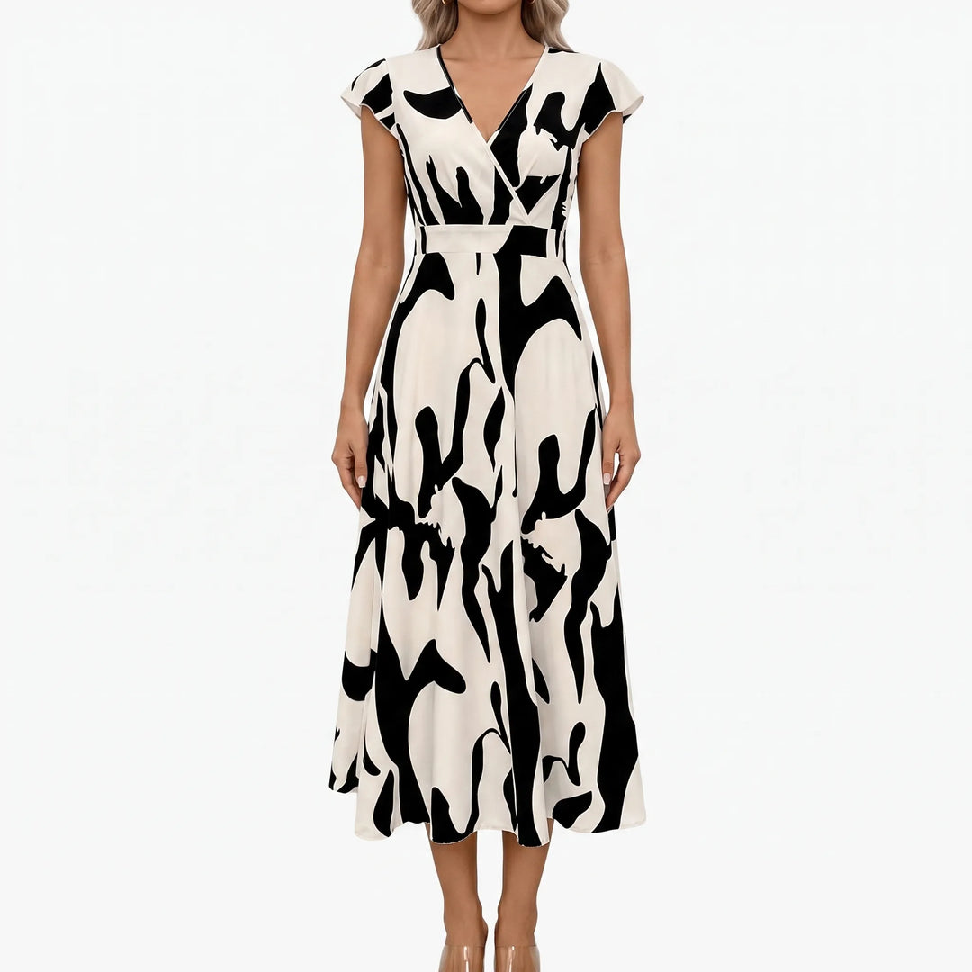 Kurzärmliges Sommerkleid Midi Mit V-Ausschnitt - Janet