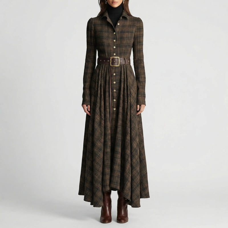 Langärmeliges Maxi-Kleid Mit Karomuster - Bethany