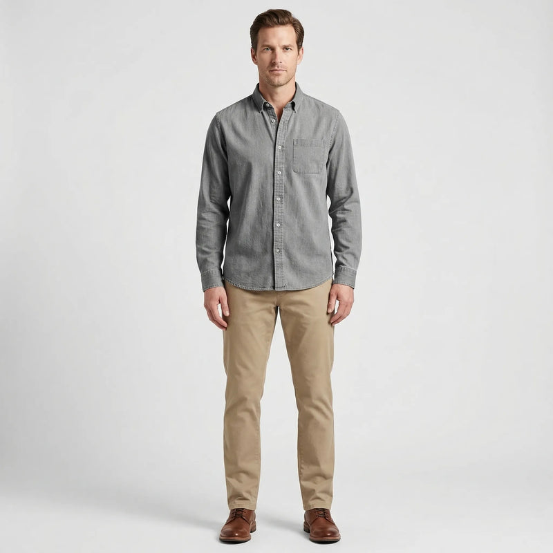 Long-Sleeve Denim Button-Up Shirt - Nick