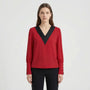 Long-Sleeve V-Neck Contrast Blouse - Genevieve