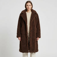 Long Fluffy Button-Front Winter Coat - Carla