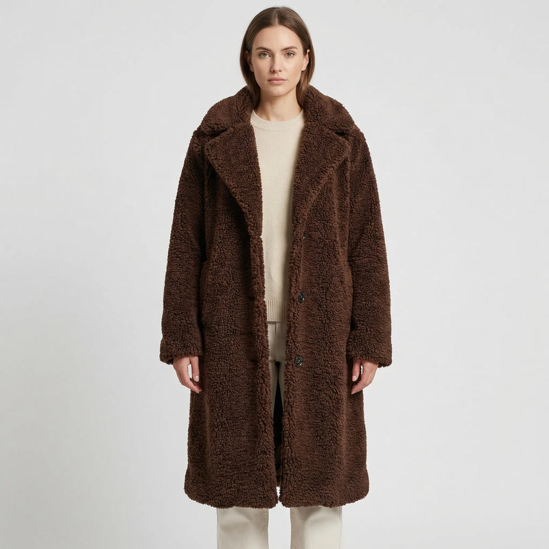 Long Fluffy Button-Front Winter Coat - Carla