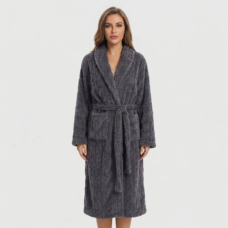Long Hooded Dressing Gown With Belt - Brittany