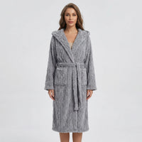 Long Hooded Dressing Gown With Belt - Brittany