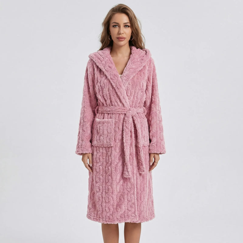 Long Hooded Dressing Gown With Belt - Brittany