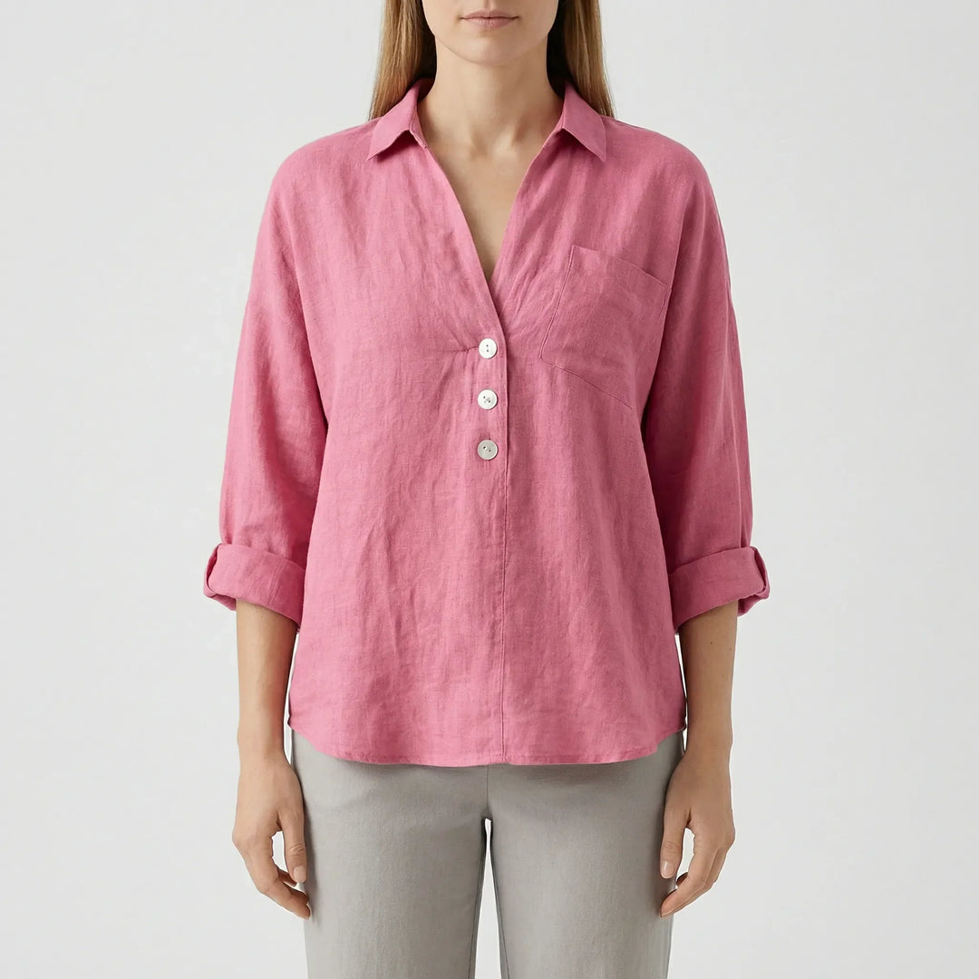 Losse Blouse Met Lange Mouwen En V-Hals - Vicky