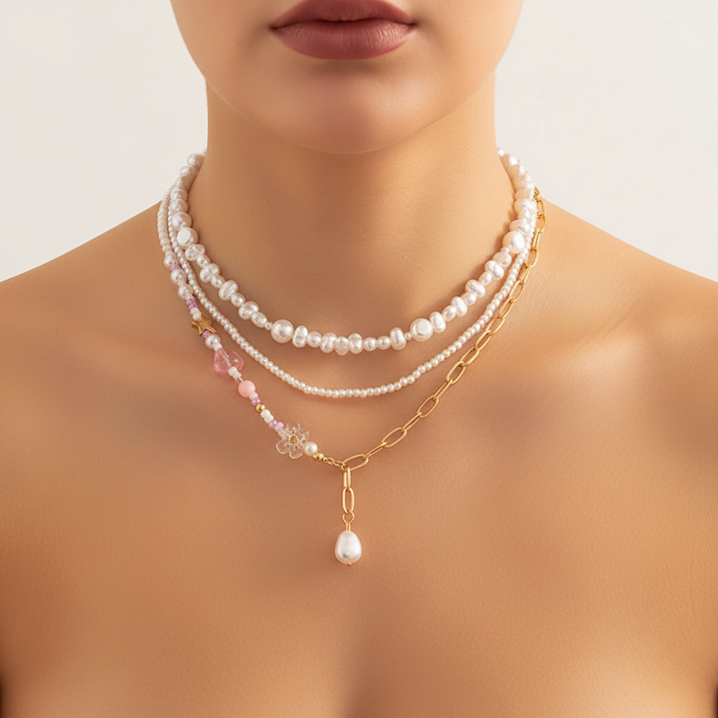 Mehrschichtige Perlenhalskette - PearlCharm 