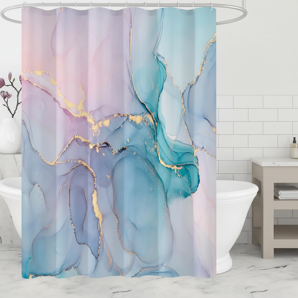 Moderner Marmorierter Badvorhang - Aquarellea