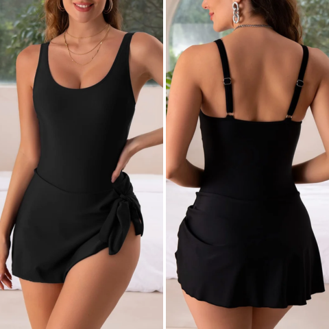 Push-Up Badeanzug mit Rock & figurformendem Effekt – Nela