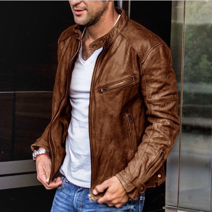 Herren-Lederjacke mit wetterfester Herbstbeschichtung – Leandro